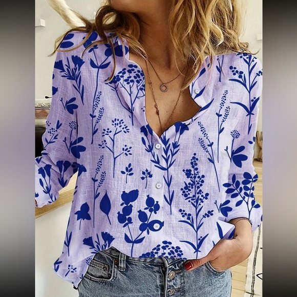 Boho Floral Print Button Down Up Shirt Top Blouse - Picture 5 of 6